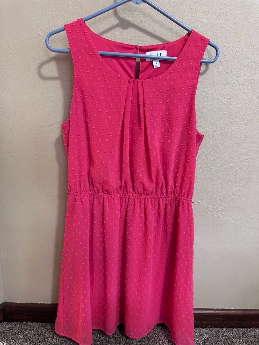 Elle Bright Pink Sleeveless Dot-Texture Dress